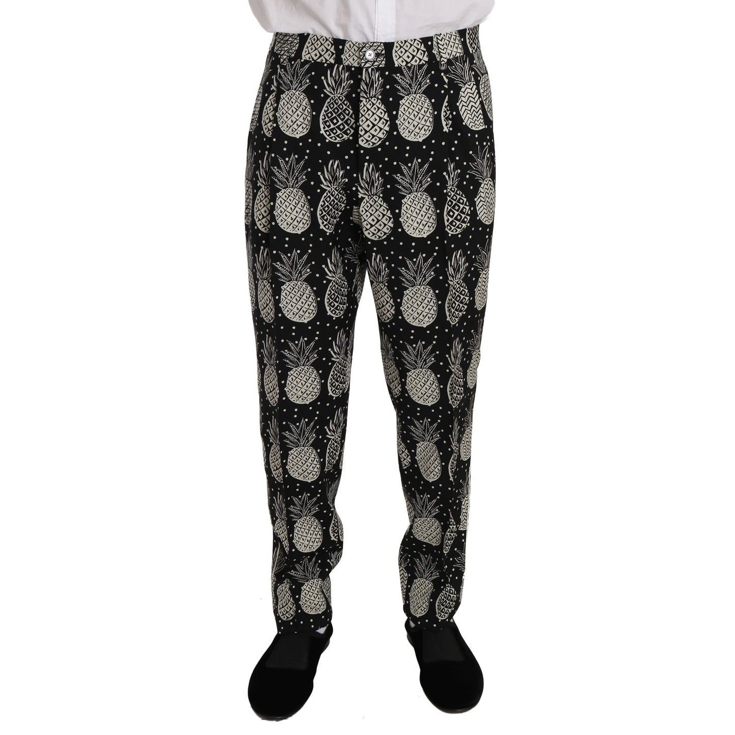 Dolce & Gabbana Chic Black Pineapple Print Wool Suit black-wool-pineapple-2-piece-slim