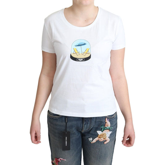 Moschino Chic White Cotton Tee with Iconic Print white-printed-cotton-short-sleeves-tops-t-shirt