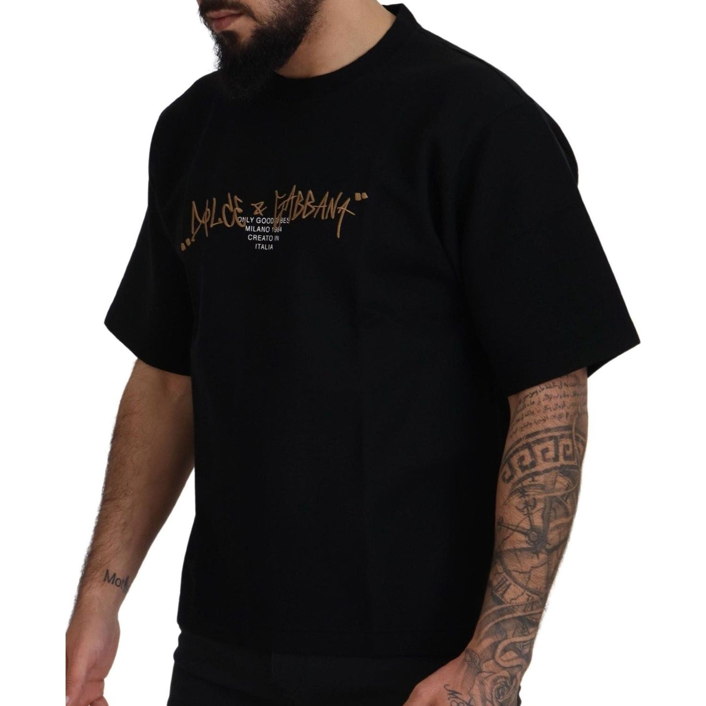 Dolce & Gabbana Elegant Black Cotton Blend Crewneck T-Shirt black-logo-cotton-crewneck-t-shirt