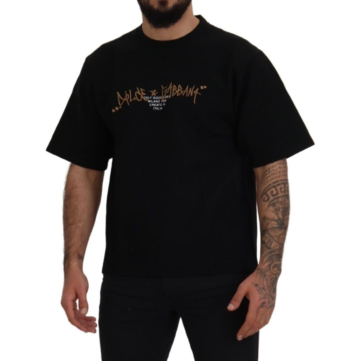 Dolce & Gabbana Elegant Black Cotton Blend Crewneck T-Shirt black-logo-cotton-crewneck-t-shirt
