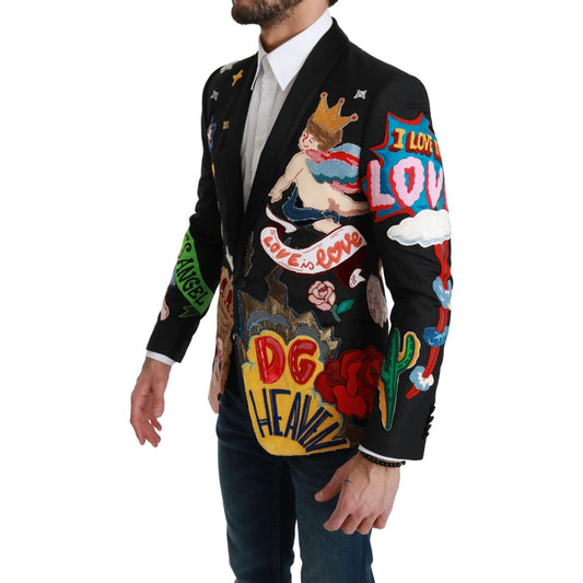 Dolce & Gabbana Chic Black Multicolor Motif Slim Fit Blazer black-dg-heaven-king-martini-blazer