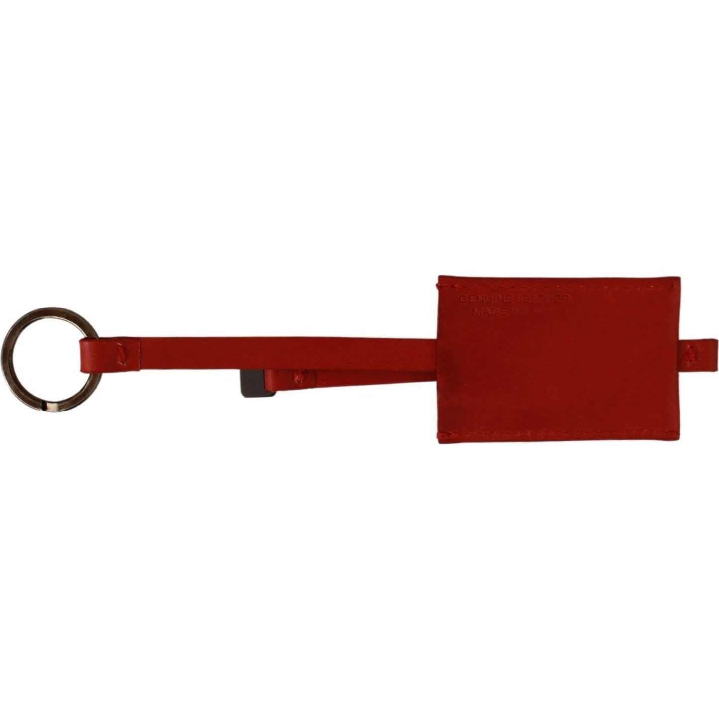 Costume National Elegant Leather and Metal Keychain - Red Keychain red-leather-branded-logo-keyring-keychain