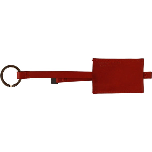 Elegant Leather and Metal Keychain - Red