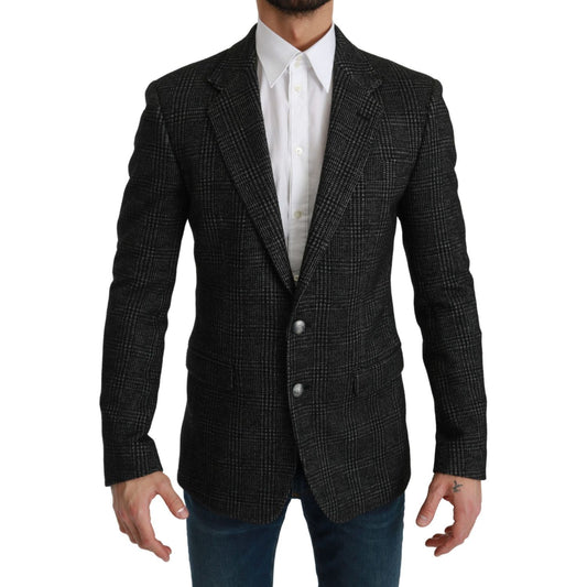 Dolce & Gabbana Elegant Gray Plaid Slim Fit Blazer gray-plaid-check-slim-fit-jacket-blazer