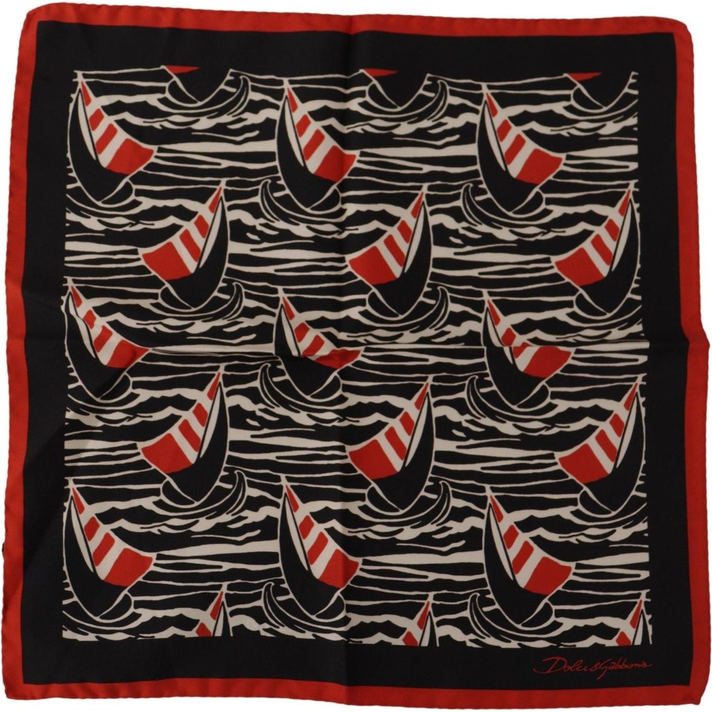 Elegant Silk Men's Scarf with Red Sailboat Print