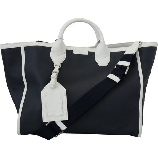 Dolce & Gabbana Elegant Two-Tone Leather Shopper Tote white-blue-leather-shopping-tote-bag IMG_1119-scaled-76d8e51f-a44.jpg