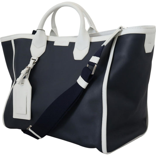 Dolce & Gabbana Elegant Two-Tone Leather Shopper Tote white-blue-leather-shopping-tote-bag IMG_1120-51485c17-f0f.jpg