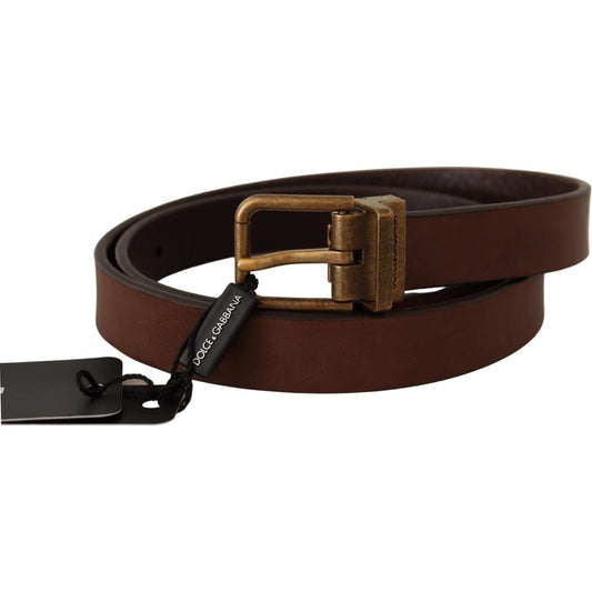 Elegant Brown Leather Belt with Gold Buckle Dolce & Gabbana