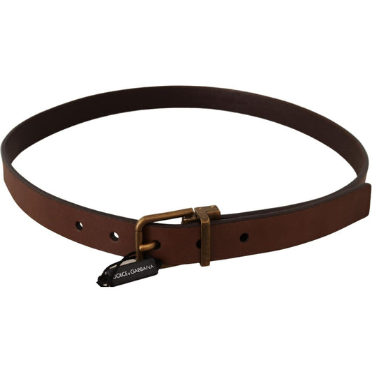Elegant Brown Leather Belt with Gold Buckle Dolce & Gabbana