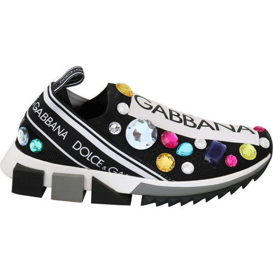 Dolce & Gabbana Black Crystal-Embellished Low Top Sneakers black-multicolor-crystal-sneakers-shoes IMG_1136-1-scaled-45b90fff-9e5.jpg