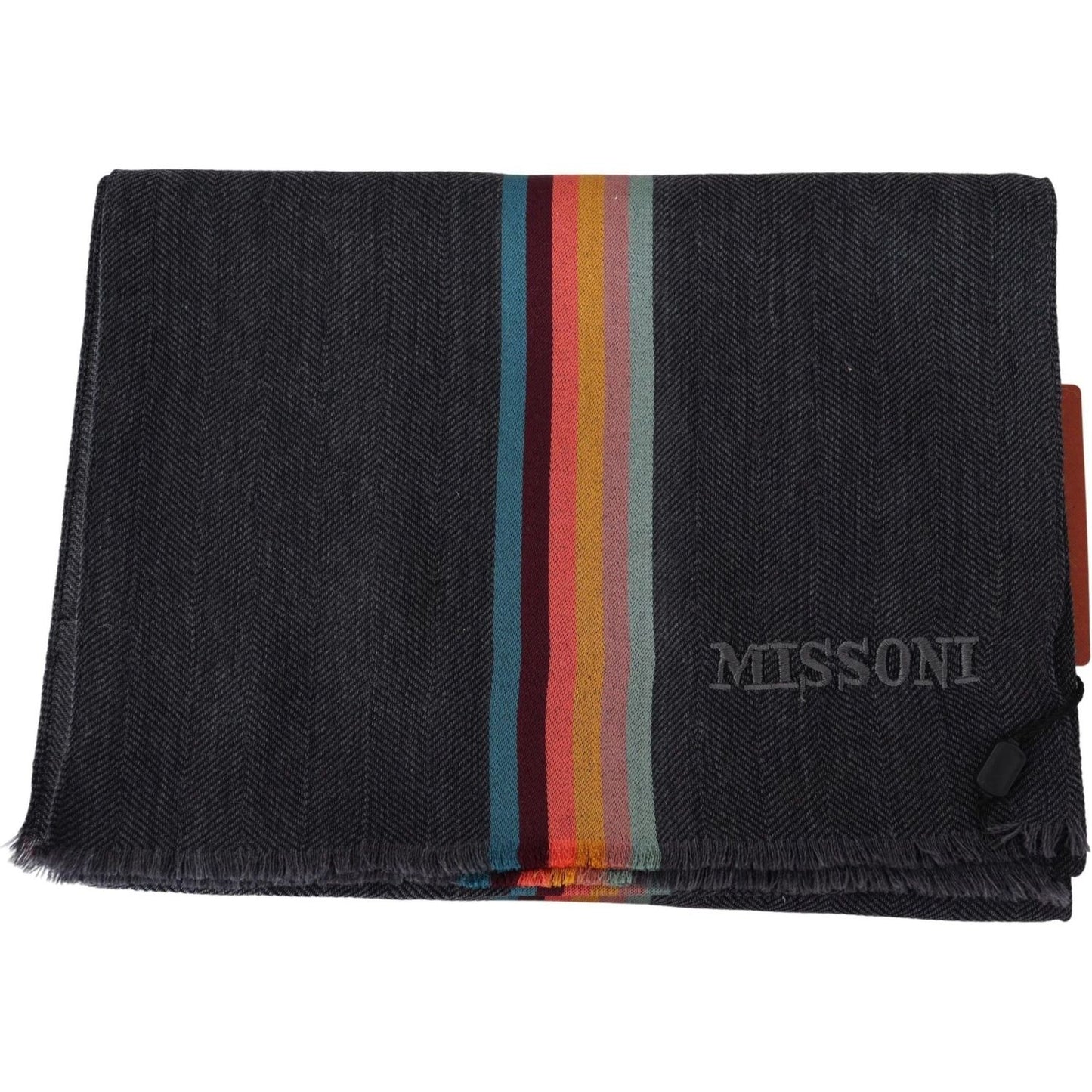 Elegant Wool-Silk Blend Striped Scarf