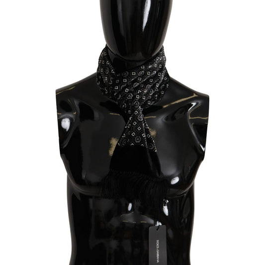 Elegant Black Geometric Silk Blend Scarf
