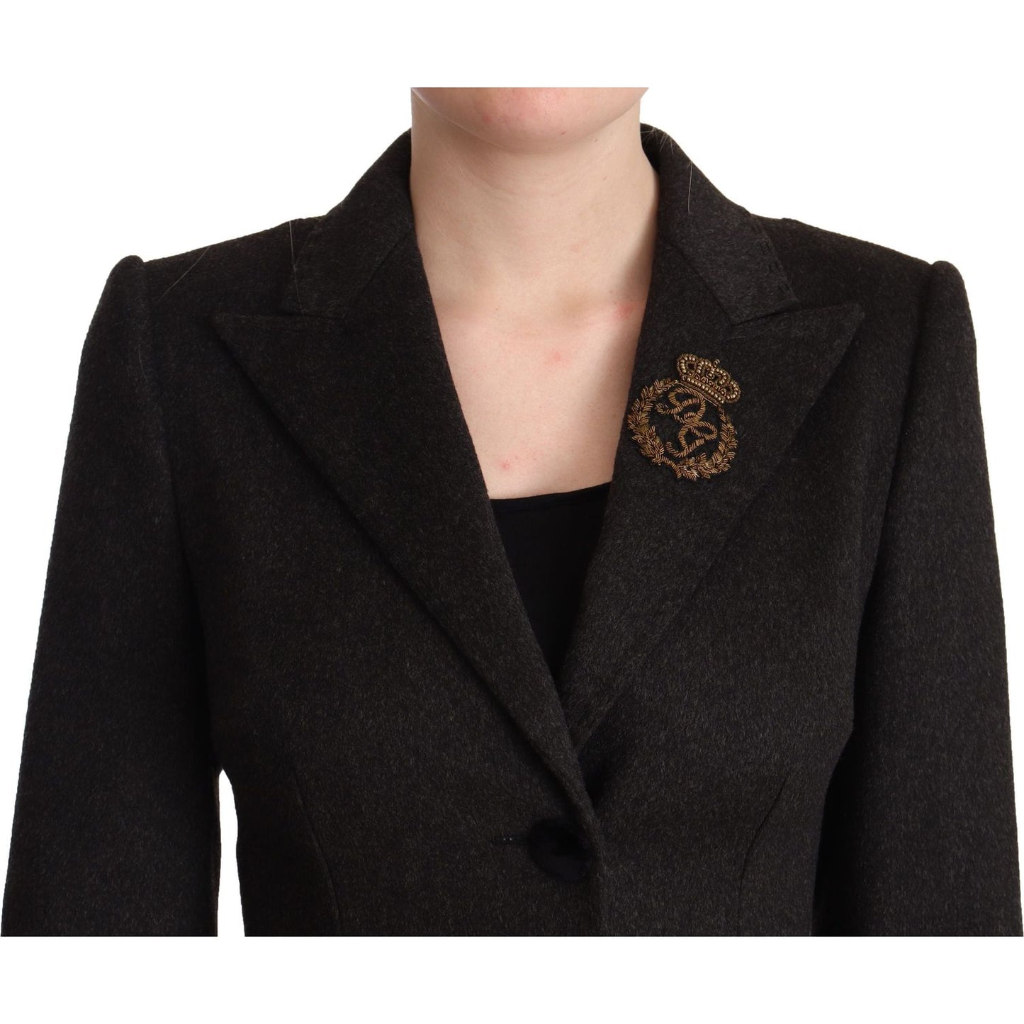 Dolce & Gabbana Gray Wool Cashmere Coat Crest Applique Jacket gray-wool-cashmere-coat-crest-applique-jacket IMG_1303-scaled-f0c0d4cb-4f7.jpg