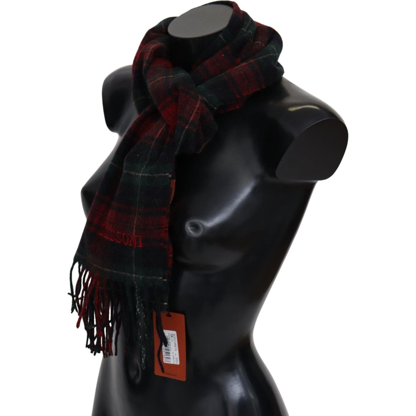 Elegant Check Wool Scarf with Logo Embroidery