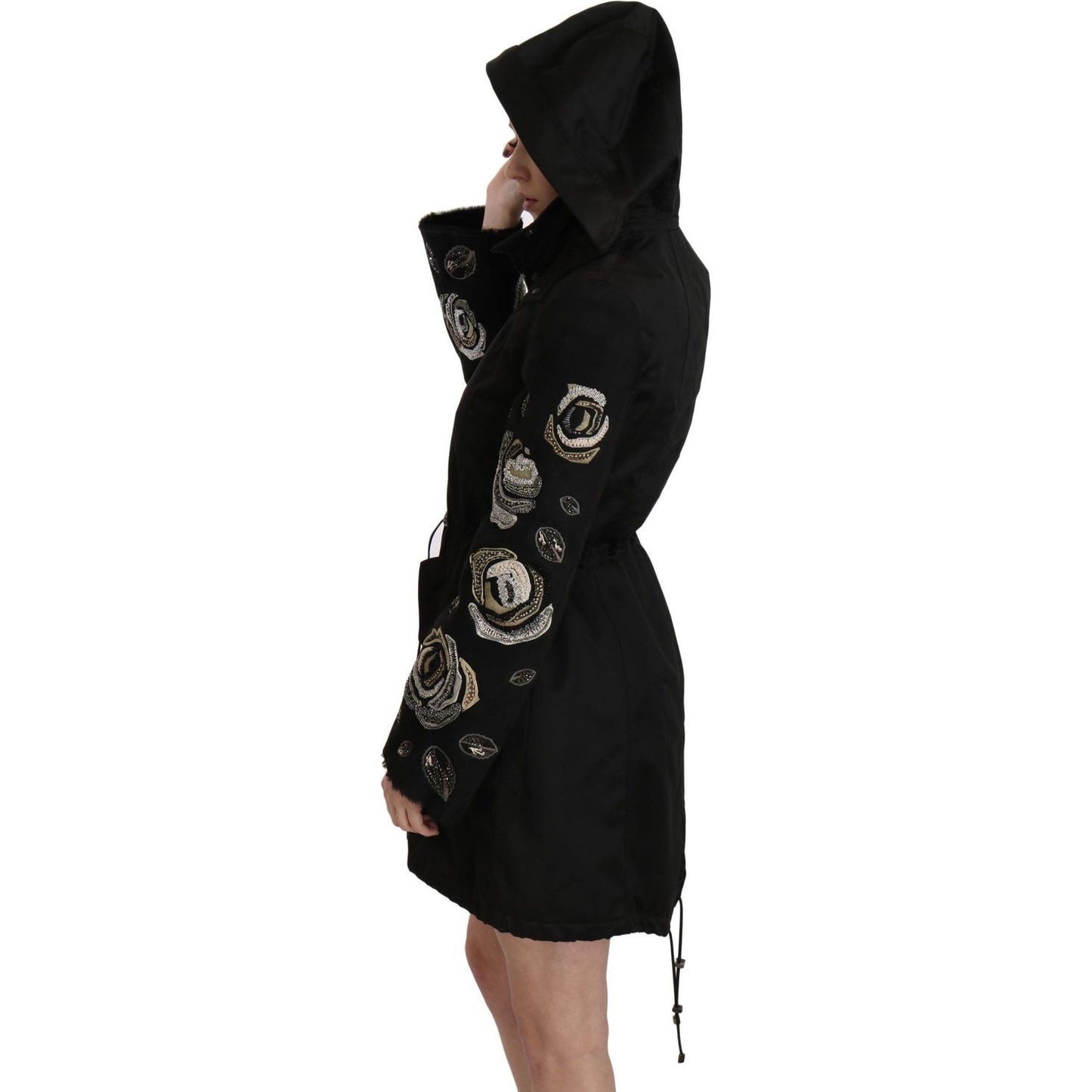 John Richmond Elegant Black Beaded Parka Jacket for Women floral-sequined-beaded-hooded-jacket-coat Coats & Jackets IMG_1407-1-scaled-48e77cdb-085.jpg