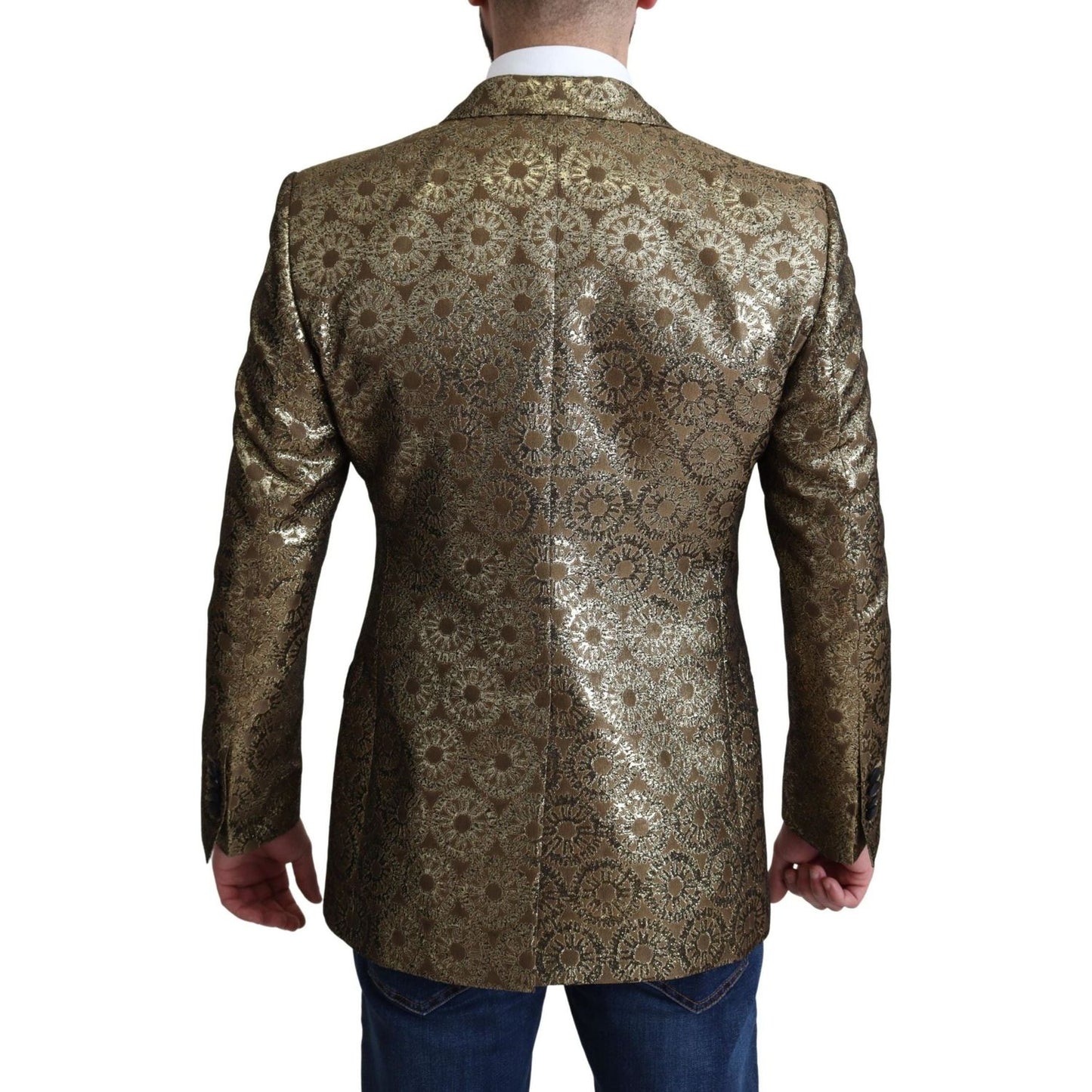Dolce & Gabbana Elegant Gold Jacquard Martini Blazer Jacket gold-crystal-crown-bee-martini-blazer-jacket