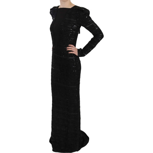 John Richmond Black Silk Sheath Maxi Dress with Sequins black-silk-full-length-sequined-gown-dress