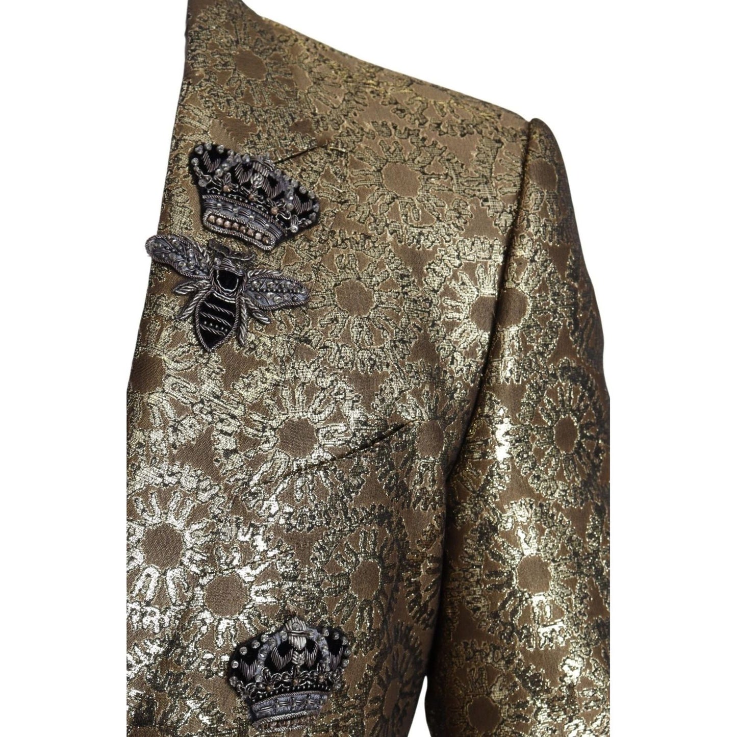 Dolce & Gabbana Elegant Gold Jacquard Martini Blazer Jacket gold-crystal-crown-bee-martini-blazer-jacket