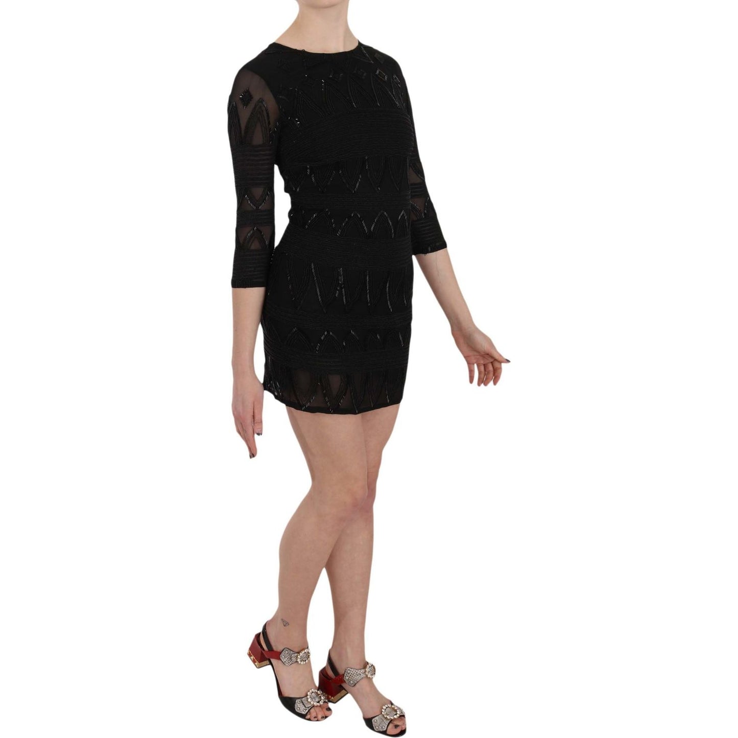 John Richmond Elegant Black Silk Mini Dress with Sequins black-silk-sequined-mini-shift-gown IMG_1474-scaled-f2e5309e-bc1.jpg