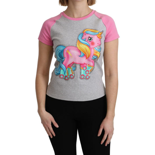 Moschino Chic Gray Crew Neck Cotton T-shirt with Pink Accents gray-and-pink-cotton-t-shirt-my-little-pony-top IMG_1480-scaled-e4c97616-ea8.jpg