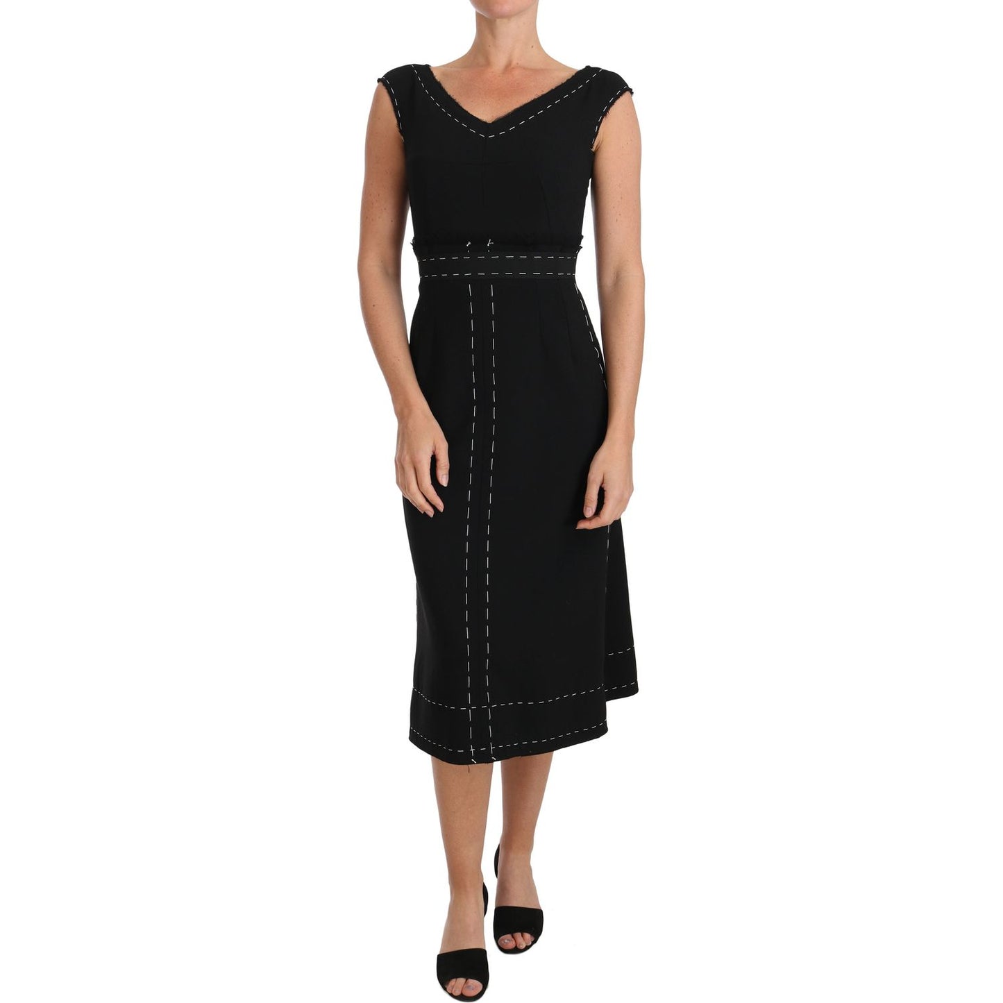 Dolce & Gabbana Elegant Black Sheath Wool Dress black-wool-stretch-a-line-sheath-dress IMG_1502.jpg