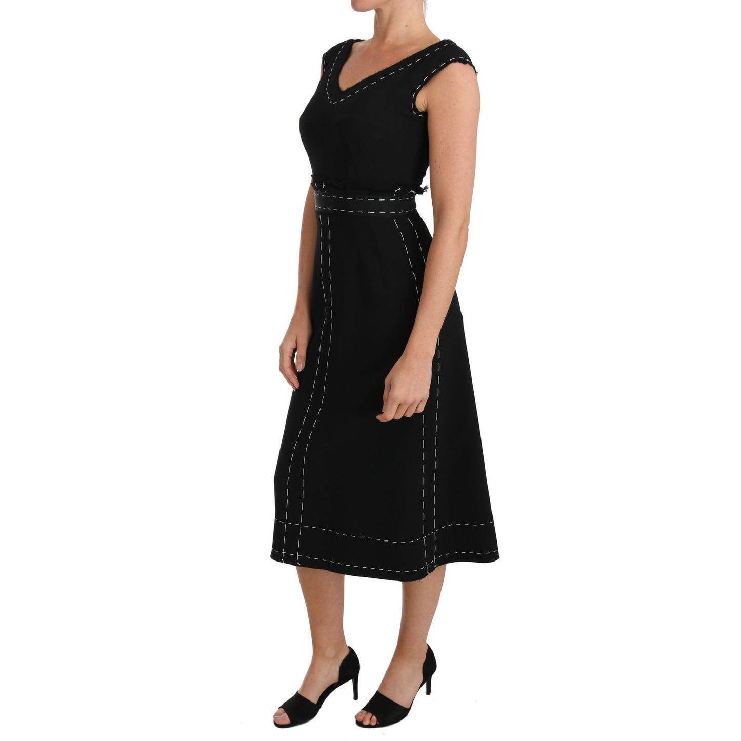 Dolce & Gabbana Elegant Black Sheath Wool Dress black-wool-stretch-a-line-sheath-dress IMG_1503.jpg