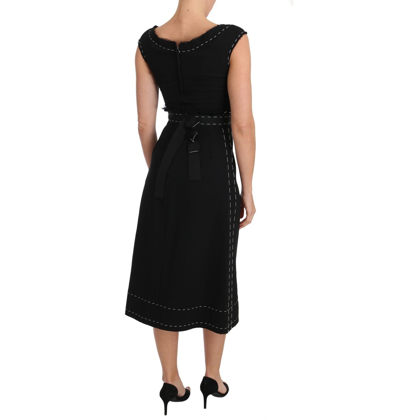 Dolce & Gabbana Elegant Black Sheath Wool Dress black-wool-stretch-a-line-sheath-dress IMG_1504-1.jpg