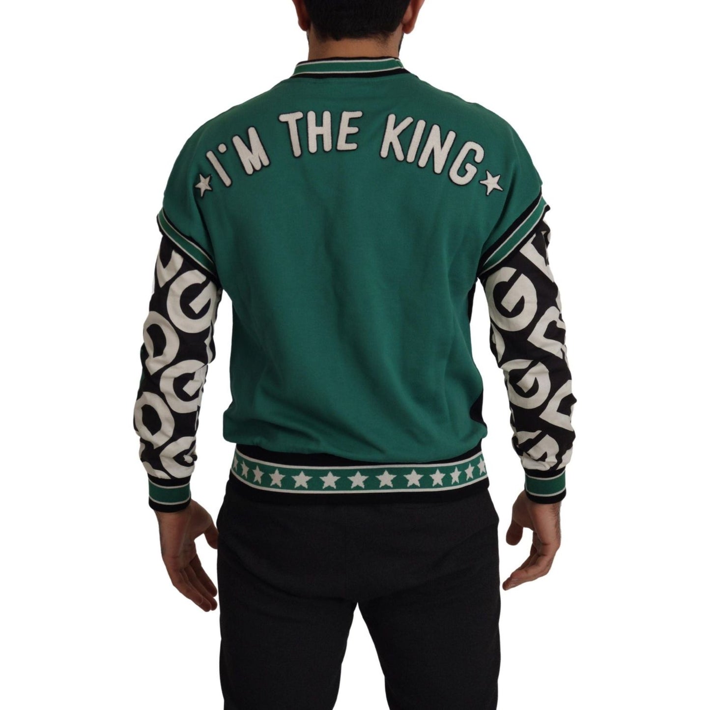 Dolce & Gabbana Regal Crewneck Pullover Sweater - Black & Green black-green-cotton-king-star-crewneck-pullover-sweater