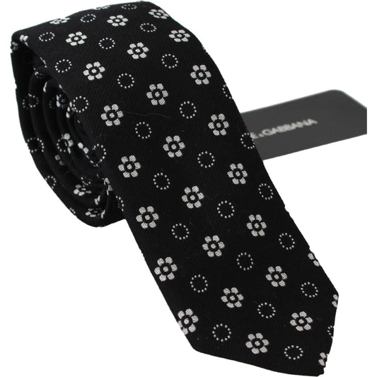Elegant Black Floral Silk Necktie