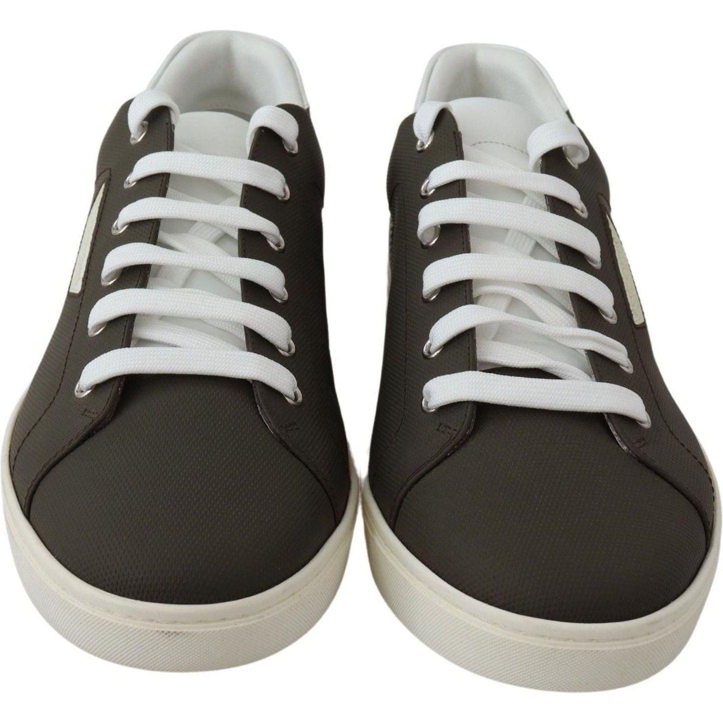 Dolce & Gabbana Sleek White Leather Low Top Sneakers white-green-leather-low-top-sneakers-shoes