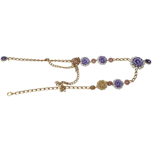 Necklace Elegant Gold-Tone Charm Necklace with Floral Motif Dolce & Gabbana