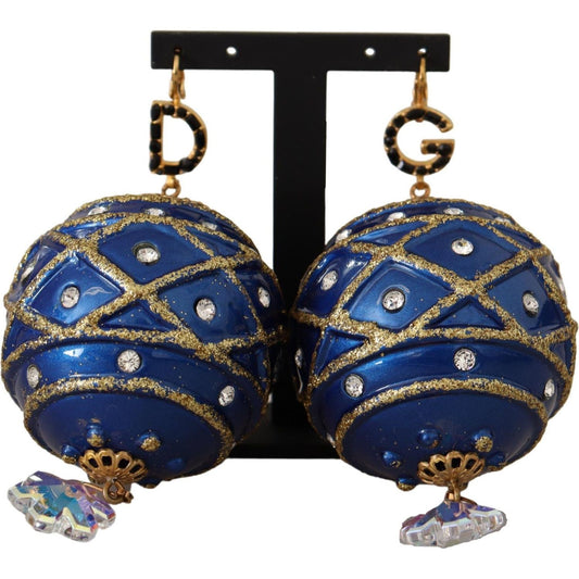Dolce & Gabbana Blue Christmas Ball Crystal Hook Gold Brass Earrings blue-christmas-ball-crystal-hook-gold-brass-earrings WOMAN EARRING IMG_2042-555d148a-d27.jpg