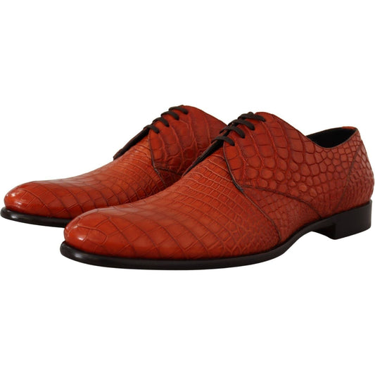 Dolce & Gabbana Exotic Orange Croc Leather Laceup Dress Shoes orange-exotic-leather-dress-derby-shoes-1 IMG_2134-scaled-b0a6c9a6-ba1.jpg