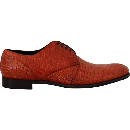 Dolce & Gabbana Exotic Orange Croc Leather Laceup Dress Shoes orange-exotic-leather-dress-derby-shoes-1 IMG_2137-scaled-88385726-205.jpg
