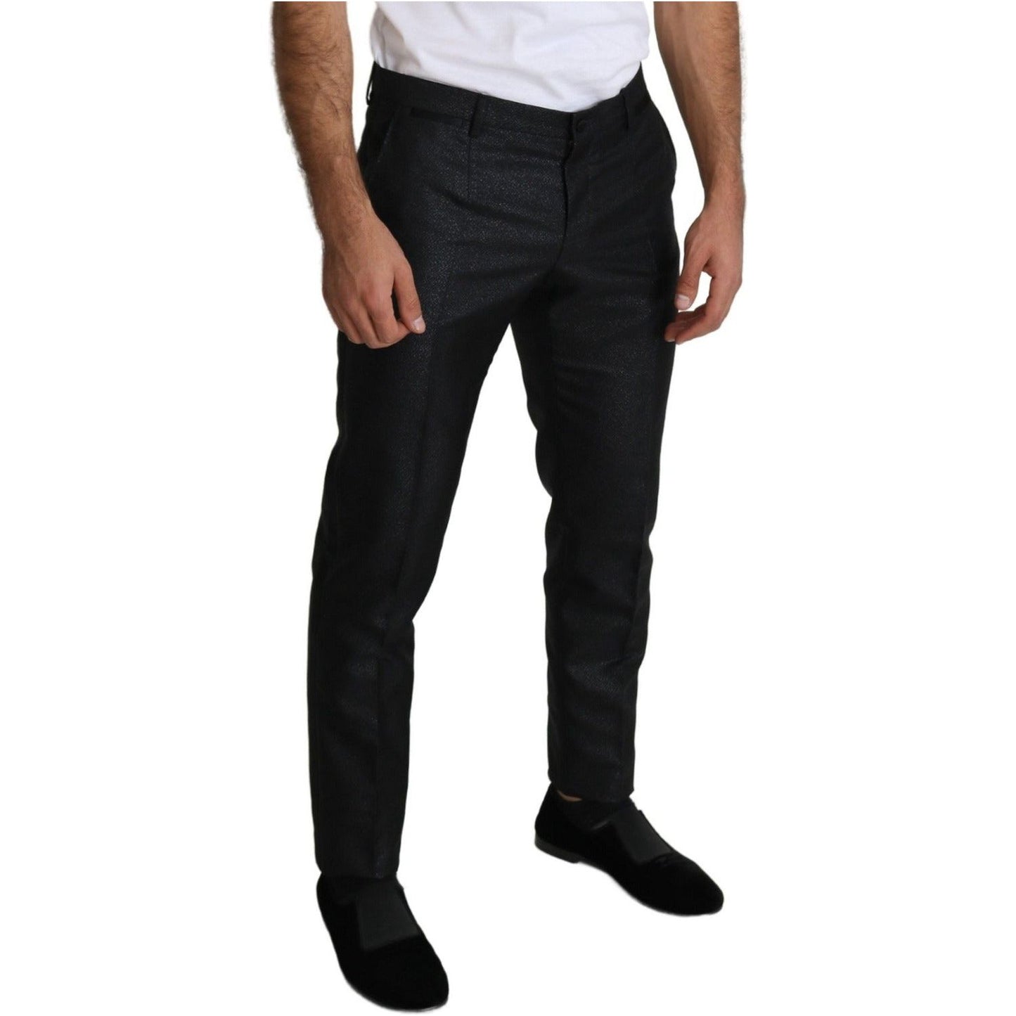 Dolce & Gabbana Elegant Metallic Black Dress Pants black-metallic-skinny-trouser-dress Jeans & Pants IMG_2241-c9e88a0d-be7.jpg