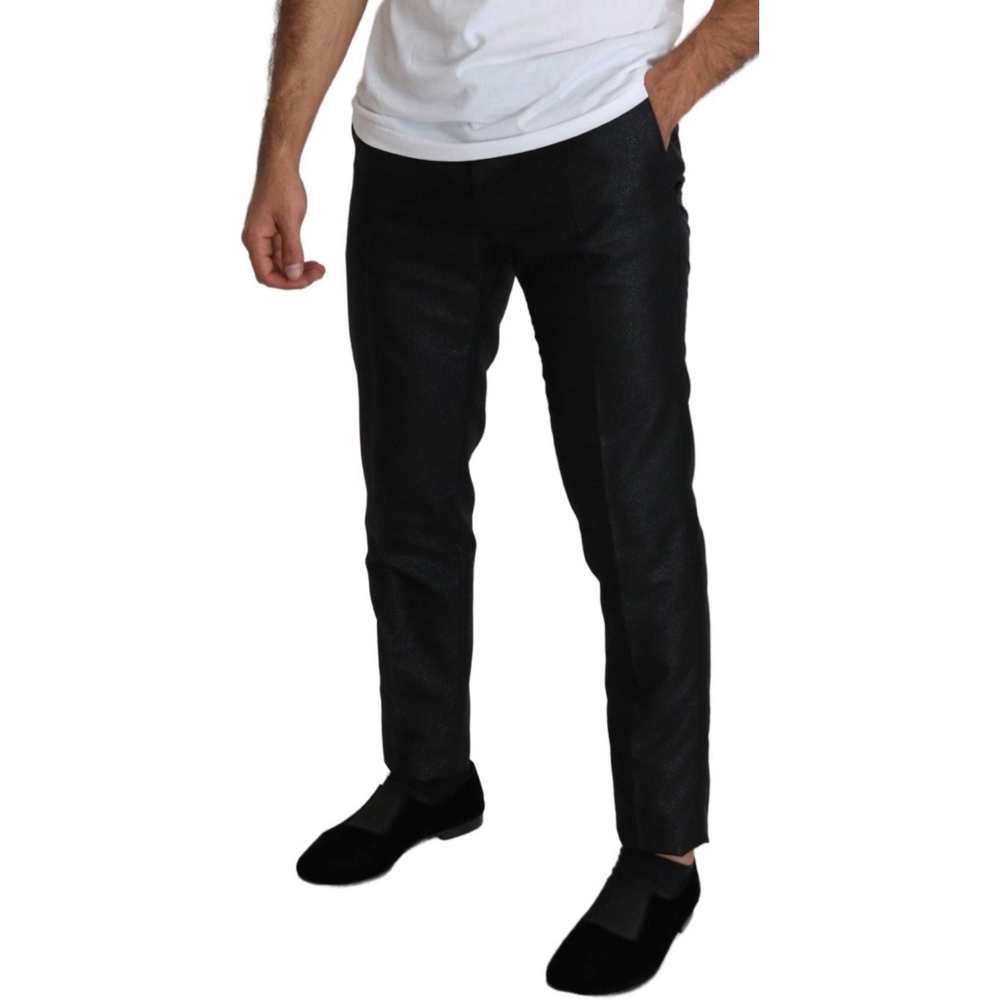 Dolce & Gabbana Elegant Metallic Black Dress Pants black-metallic-skinny-trouser-dress Jeans & Pants IMG_2242-f8f02717-4ee.jpg
