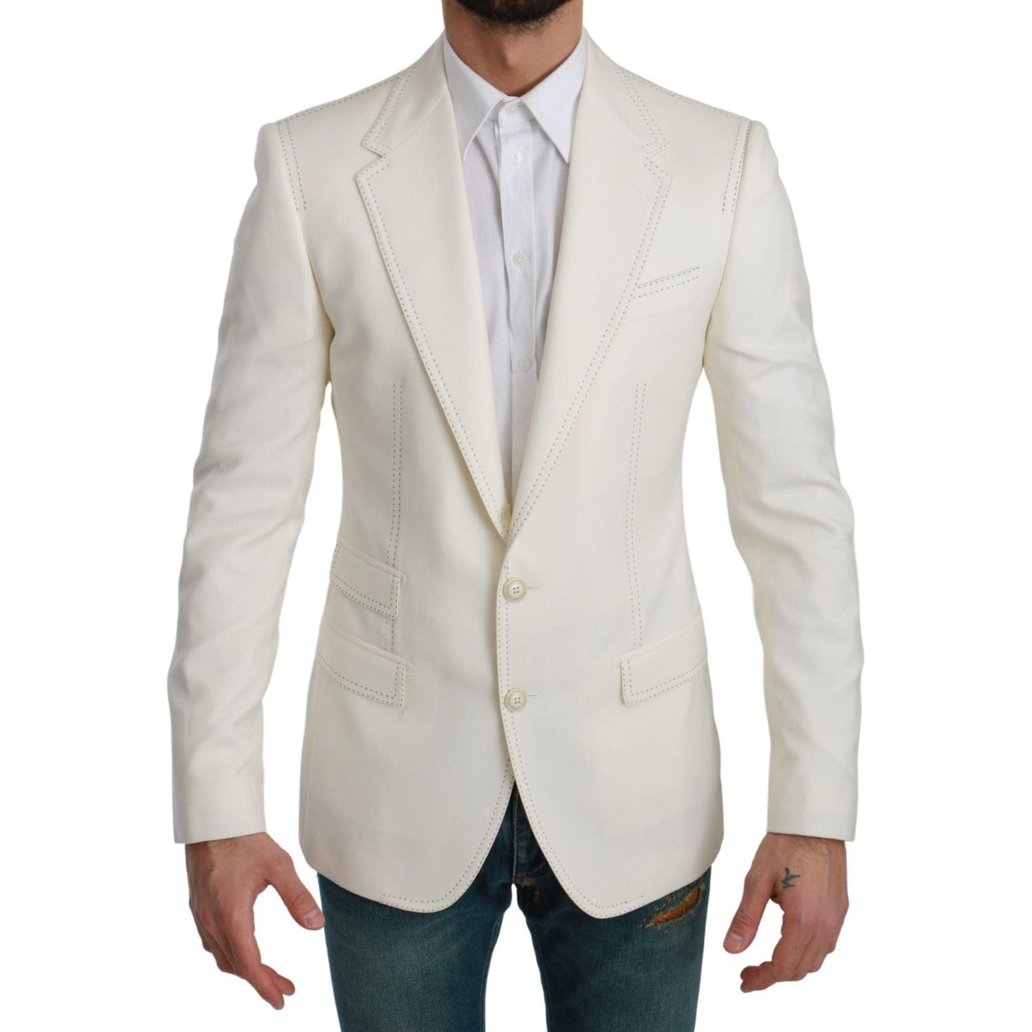 Dolce & Gabbana Elegant Slim Fit Virgin Wool Blazer Blazer Jacket sicilia-cream-single-breasted-formal-blazer