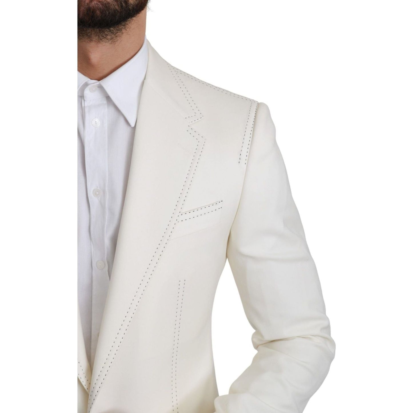 Dolce & Gabbana Elegant Slim Fit Virgin Wool Blazer Blazer Jacket sicilia-cream-single-breasted-formal-blazer
