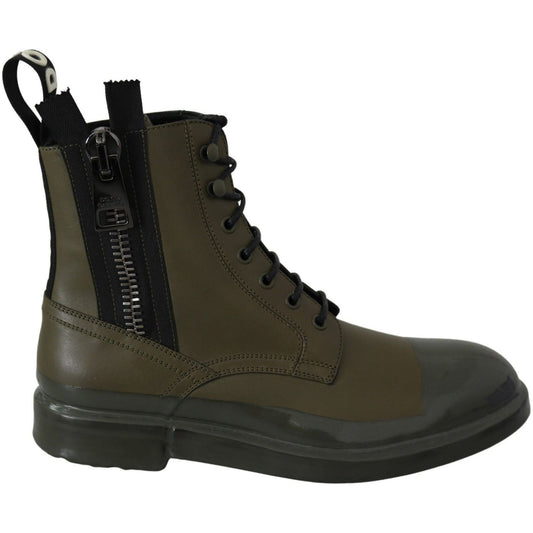 Dolce & Gabbana Chic Military Green Leather Ankle Boots green-leather-boots-zipper-mens-shoes IMG_2426-1-60cf8f11-cde.jpg