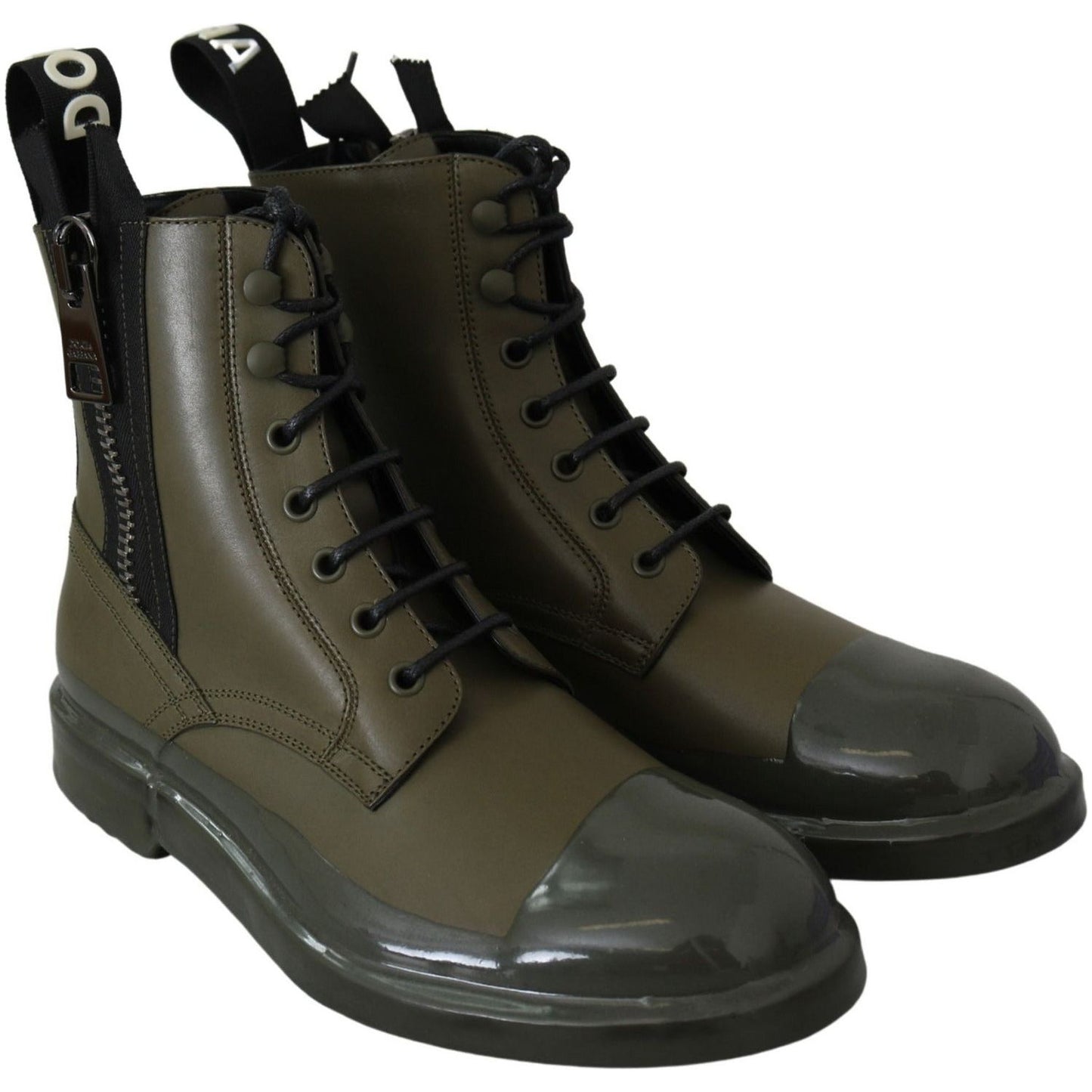 Dolce & Gabbana Chic Military Green Leather Ankle Boots green-leather-boots-zipper-mens-shoes