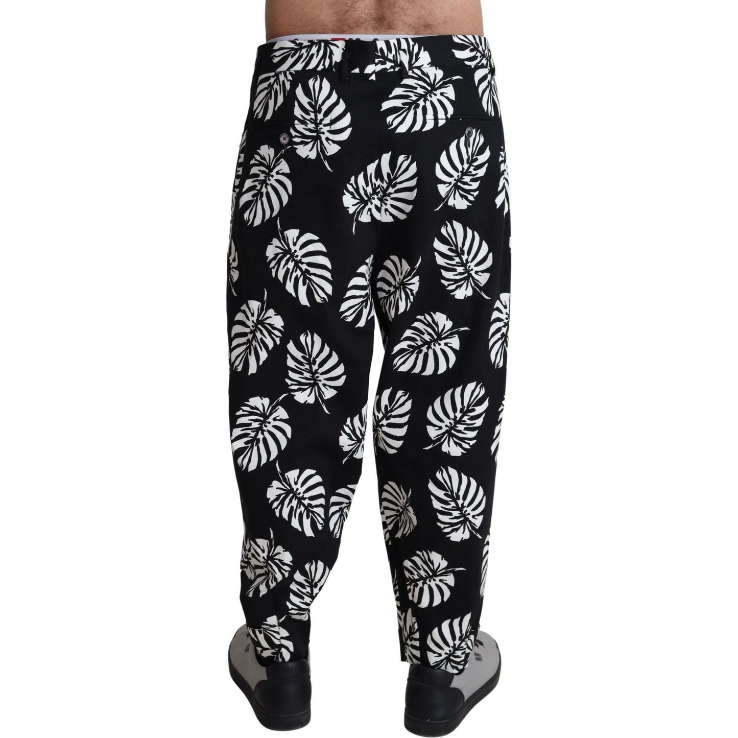 Dolce & Gabbana Elegant Palm Leaf Print Cotton Trousers black-leaf-cotton-stretch-trouser-pants-pants