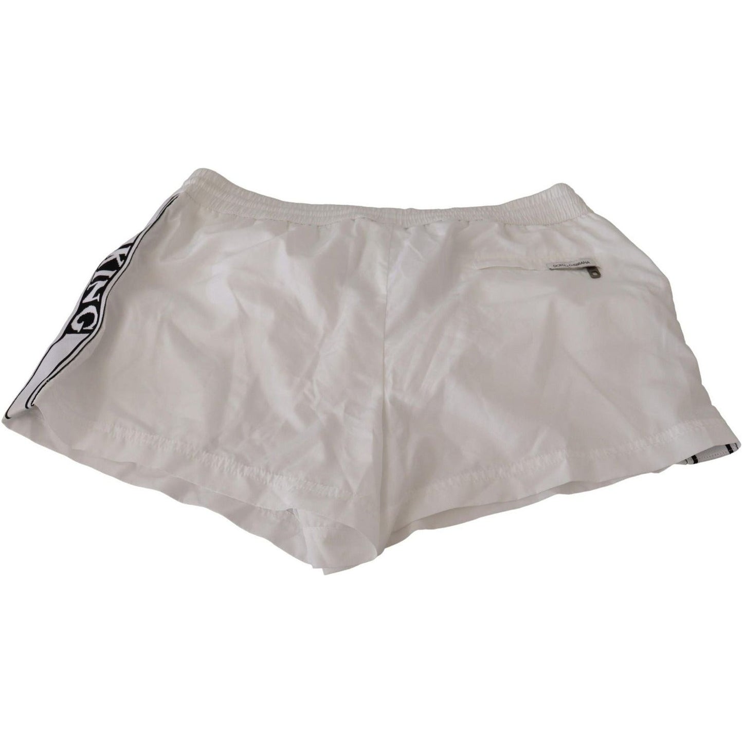 Dolce & Gabbana Elegant White KING Motive Swim Trunks white-king-mens-beachwear-swimwear-shorts