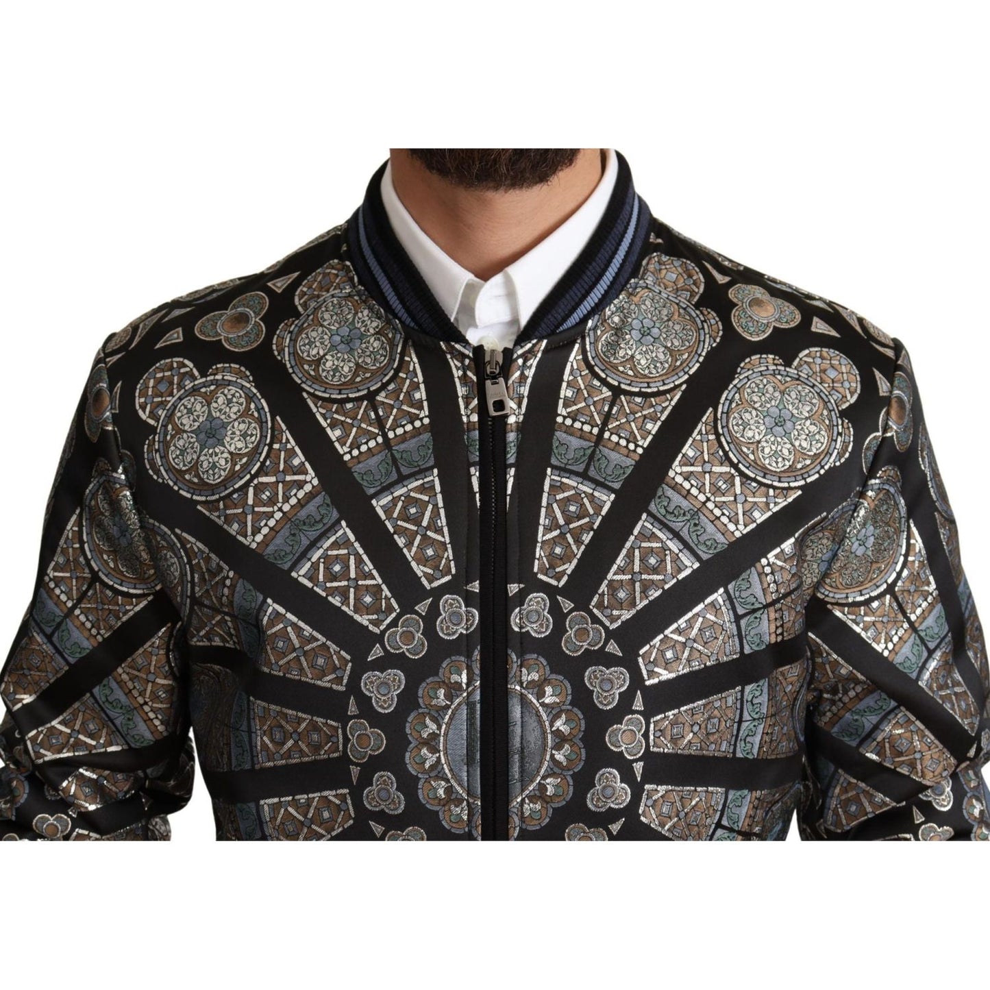 Dolce & Gabbana Elegant Jacquard Bomber Jacket in Blue blue-jacquard-motive-bomber-coat-mens-jacket