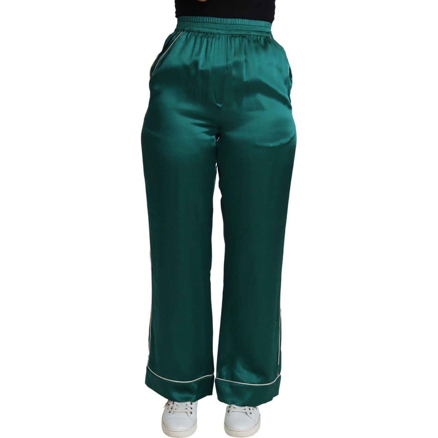 Dolce & Gabbana Exquisite Silk Pajama Trousers in Lush Green green-high-waist-pajama-trouser-silk-pant
