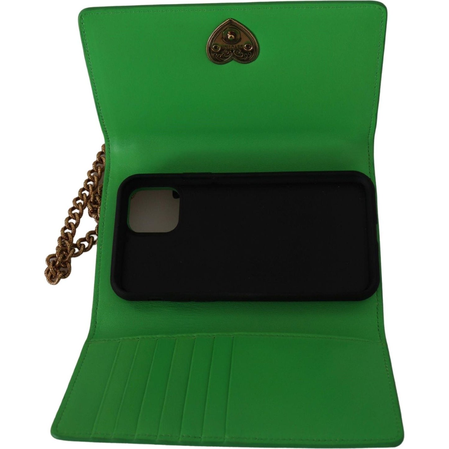 Dolce & Gabbana Elegant Leather iPhone Wallet Case with Chain green-leather-devotion-cardholder-iphone-11-pro-wallet IMG_3544-42f5843a-c44.jpg