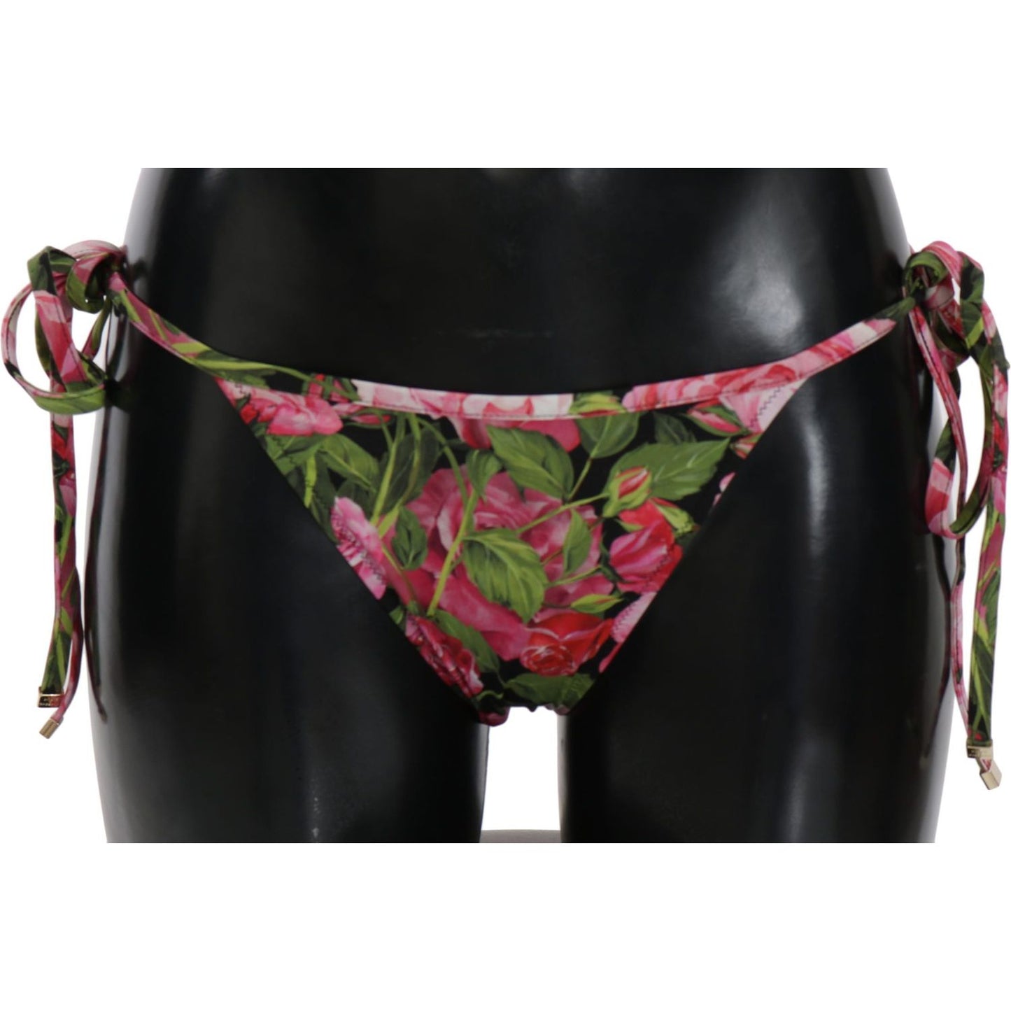 Dolce & Gabbana Elegant Rose Pattern Bikini Bottom black-pink-rose-print-bottom-bikini-beachwear IMG_3629-scaled-b8dff971-1bd.jpg