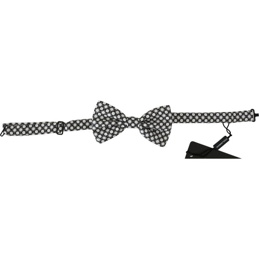 Elegant Black White Circle Silk Bow Tie