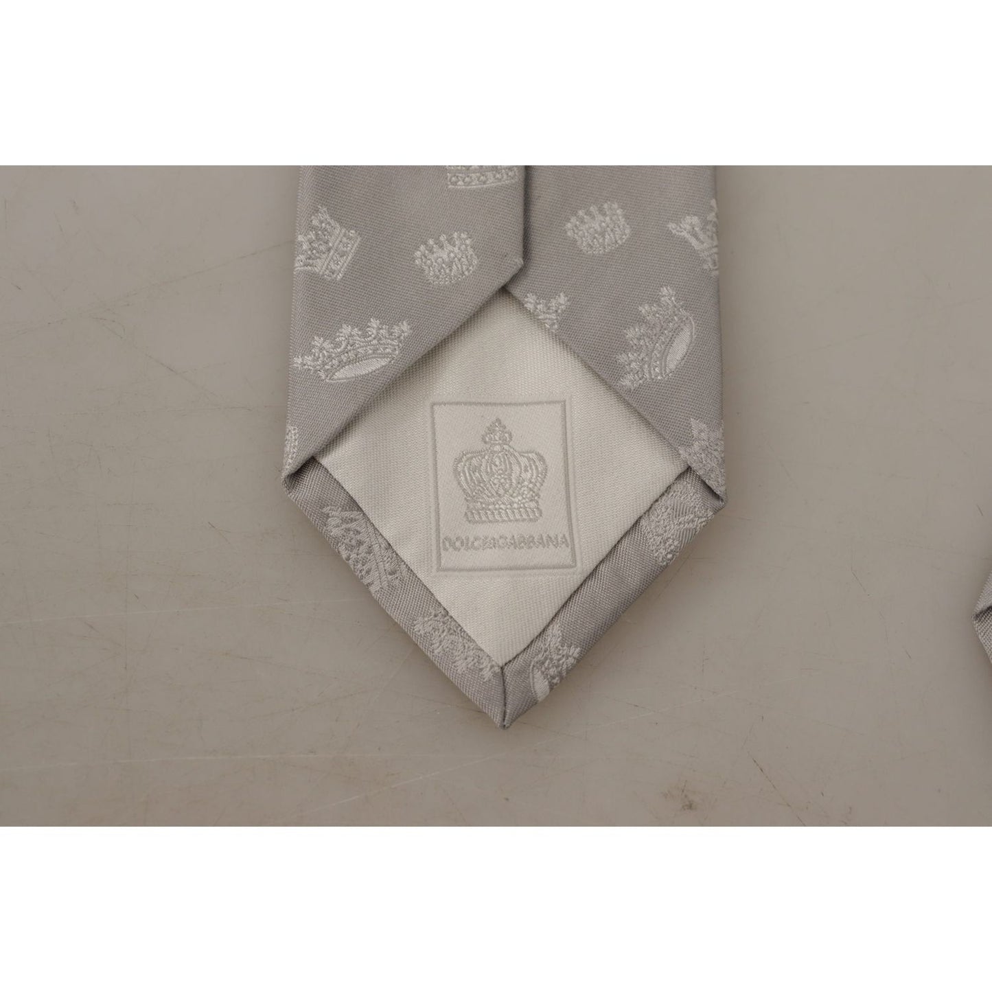 Elegant Silk Gray Crown Print Bow Tie