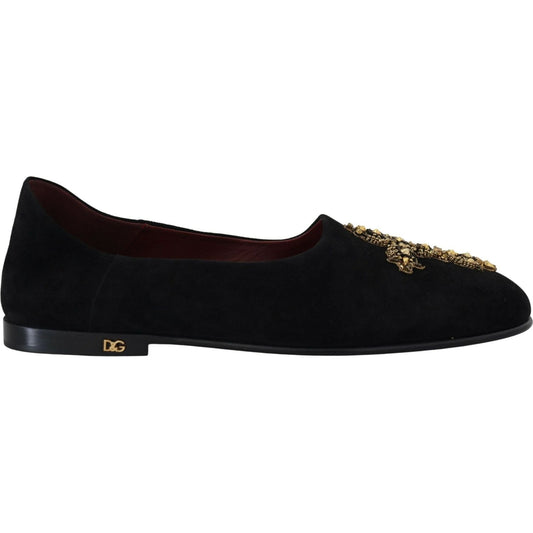 Dolce & Gabbana Black Gold Crystal Sequined Loafers black-suede-gold-cross-slip-on-loafers-shoes IMG_3921-scaled-3733dac4-4c6.jpg
