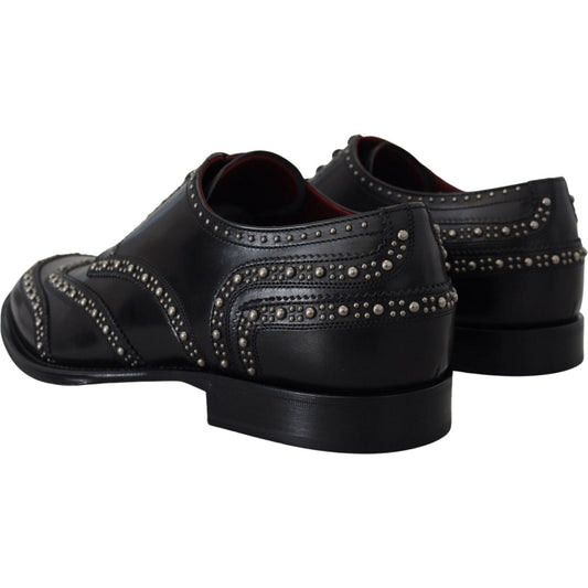 Dolce & Gabbana Elegant Studded Black Derby Shoes black-leather-derby-dress-studded-shoes IMG_3956-scaled-85b329ba-419.jpg